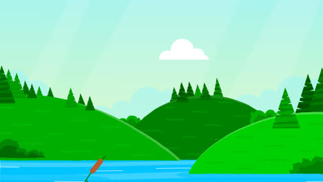 Eine-Animation-Einer-Flachen-Illustration-Einer-Landschaft