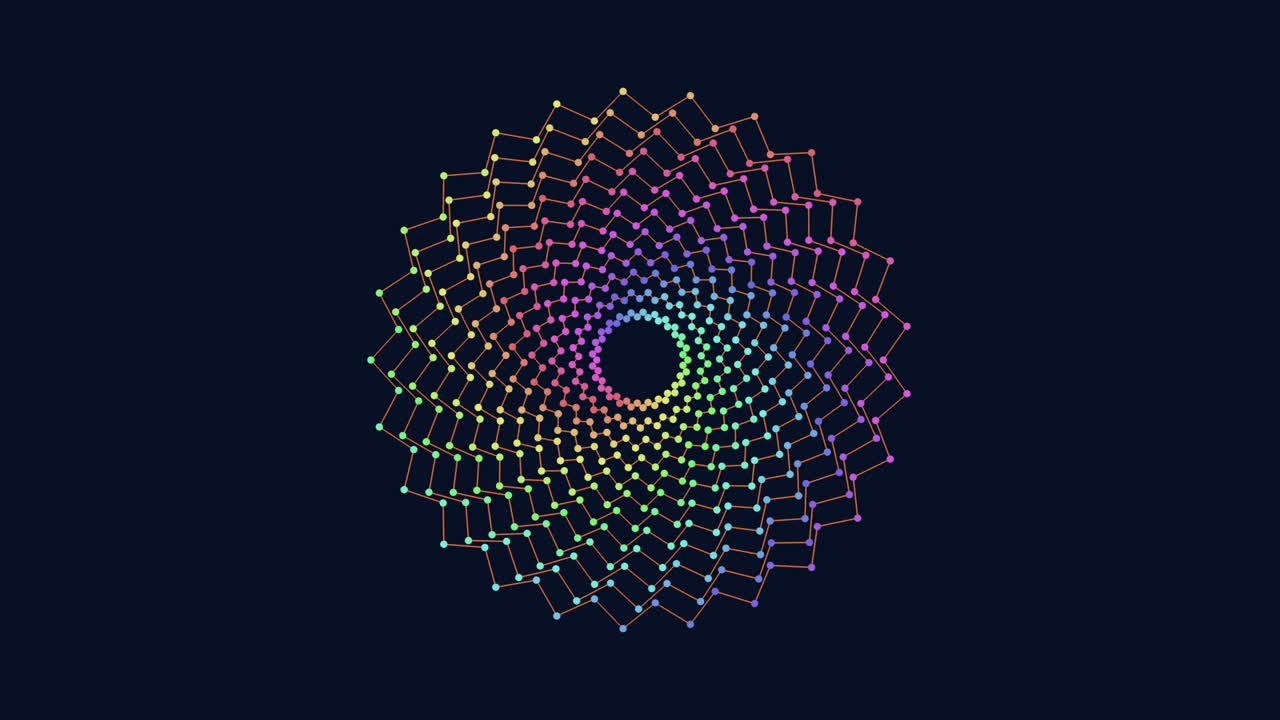 círculo de arco iris psicodélico con puntos de neón en el espacio oscuro