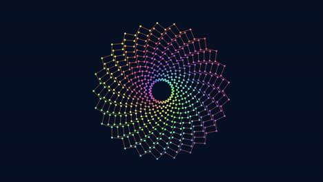 Psychedelic rainbow circle with neon dots in dark space