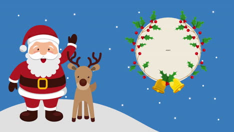 happy merry christmas santa claus and deer characters