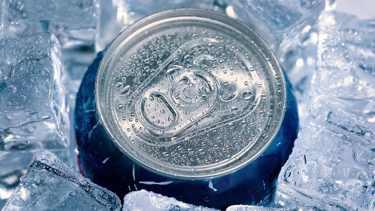 la tapa de la lata de soda de aluminio de refresco con hielo da la vuelta al círculo.