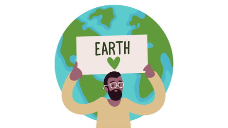 person holding sign showing love for earth