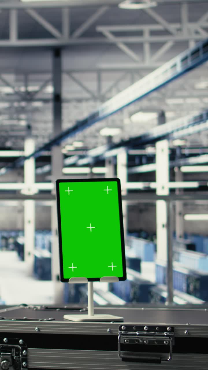 Vertical Video Data Center Workers Monitor Ai Processes With Isolated Screen Tablet