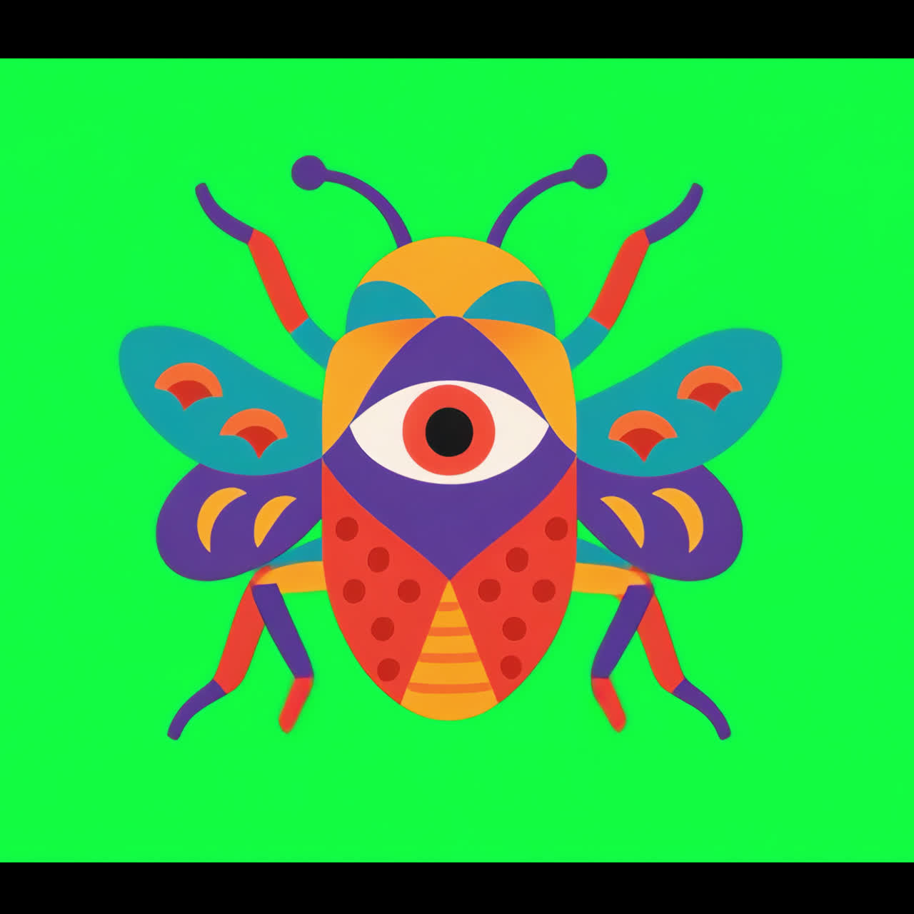 Farverig abstrakt insektillustration animationsaktiv isoleret element, gennemsigtig 4K-video, alfakanal