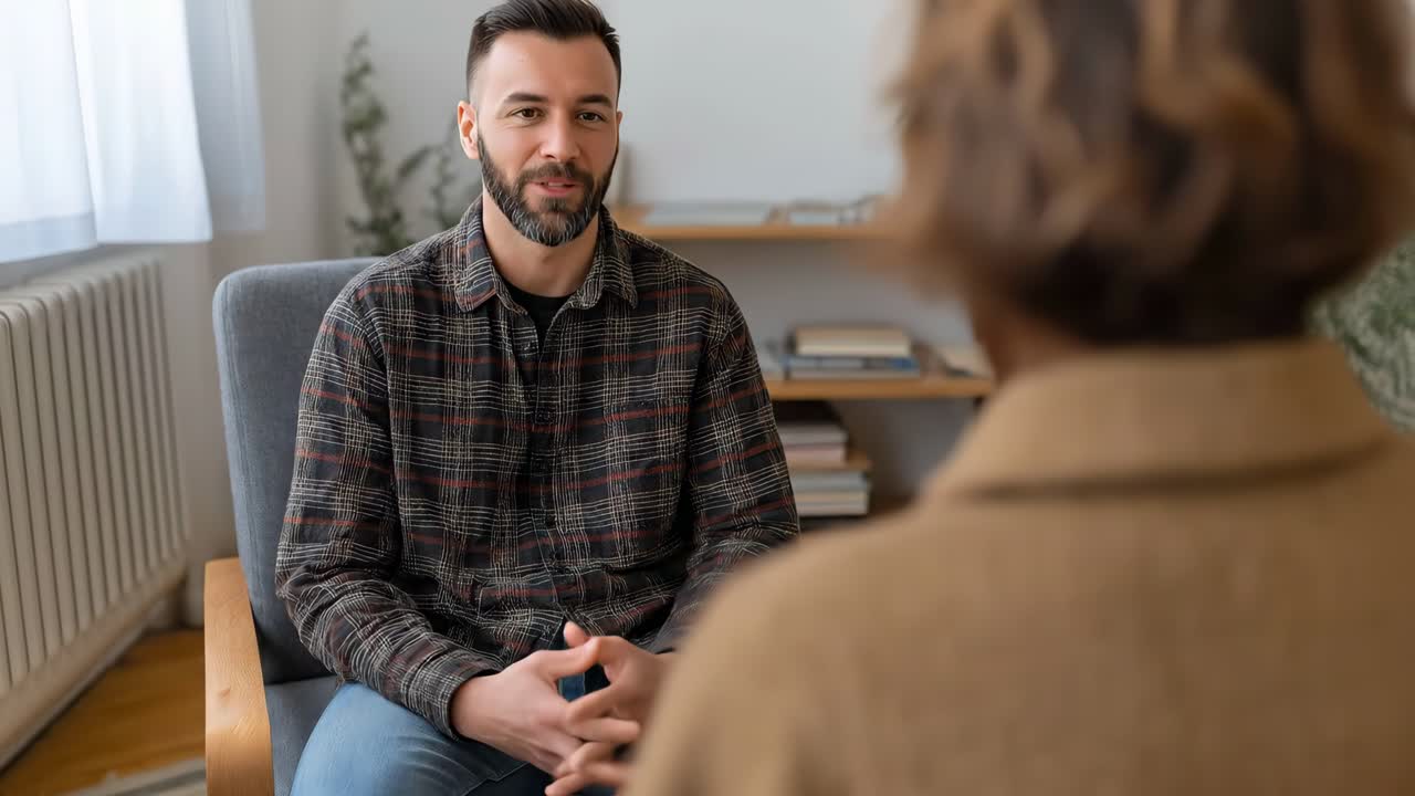 Mand i terapiseance med rådgiver