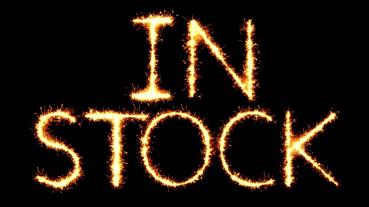 In stock text sparkler writing with glitter sparks particles firework on black 4k loop background
