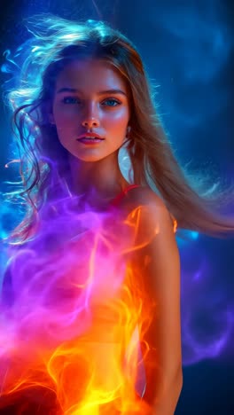 captivating portrait of a woman surrounded by colorful smoke effects