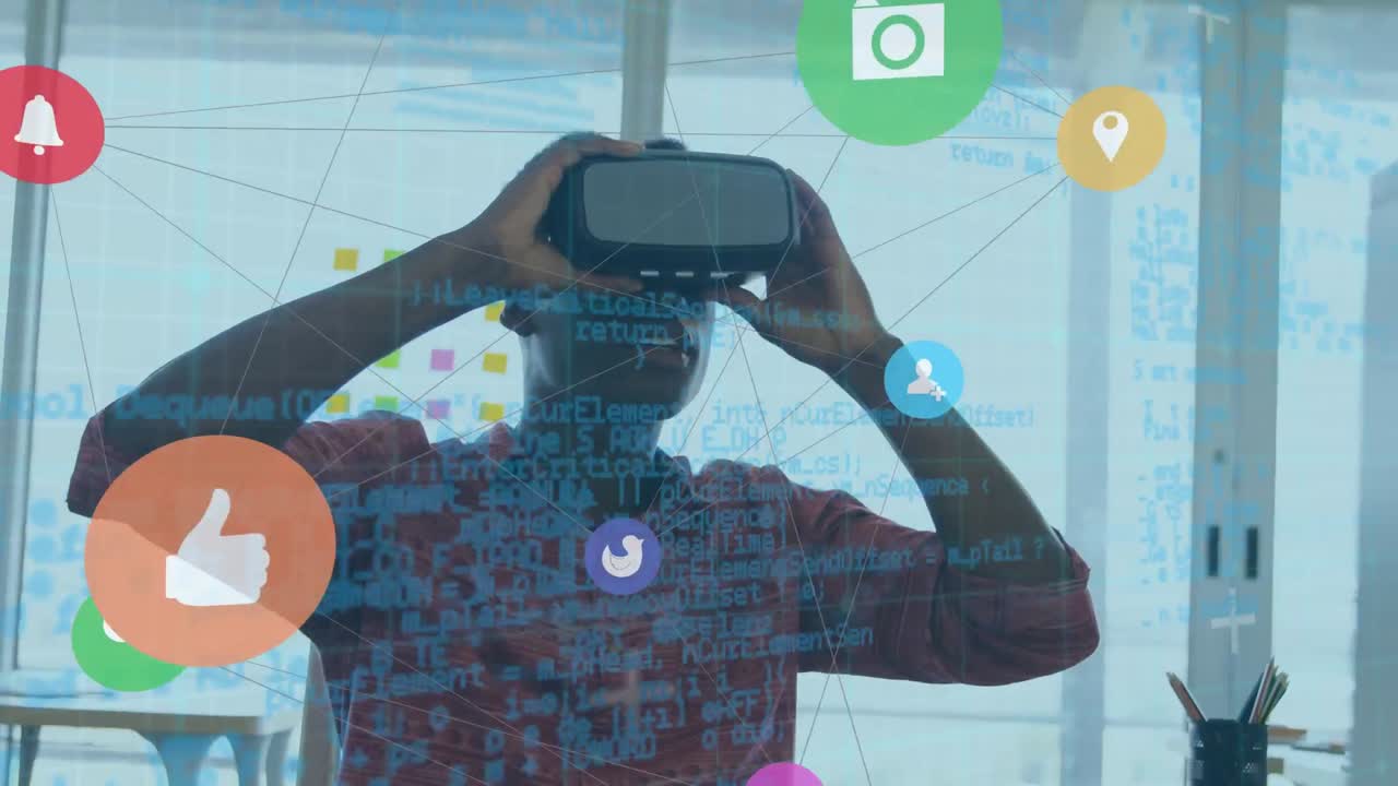 animación de conexiones web sobre hombre afroamericano