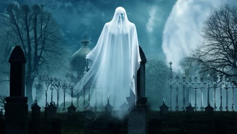 spooky ghost in a graveyard