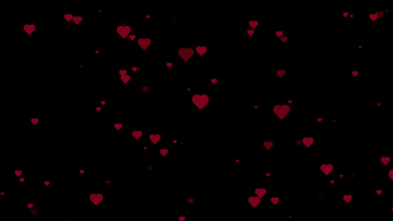 Cuori che si muovono o scintillano su schermo nero. Sfondo per San Valentino. Grafica in movimento con simbolo d'amore. Loop continuo.