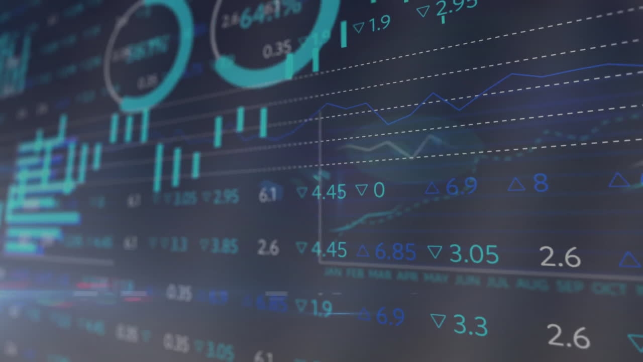 animación del procesamiento de datos financieros sobre un fondo oscuro