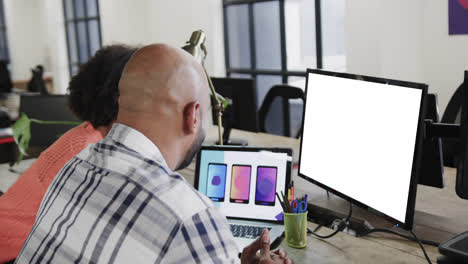 african american business people on video call with african american blank screen