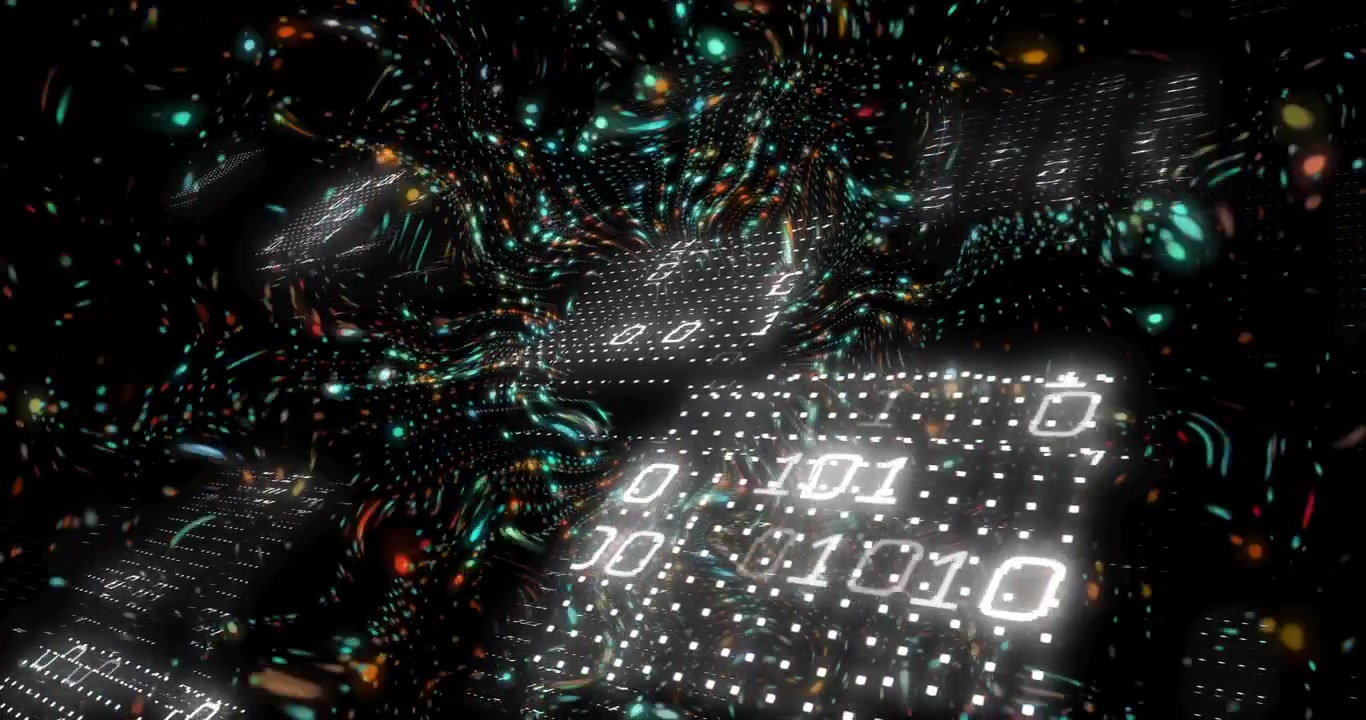 Central panel emitting energy ring expanding streams enveloping data panels visualizing data flow