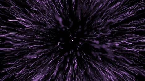 Digital-animation-of-purple-light-trail-bursting-against-black-background