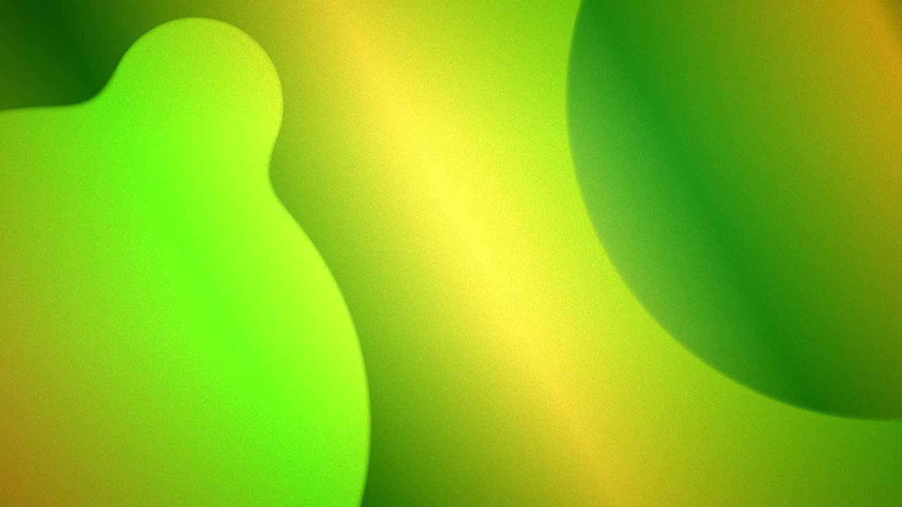 Continuous animation of two green and yellow gradient spheres emitting glowing sticky orb fragments in various directions across a yellow grainy backdrop