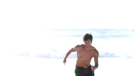 young man running in slow motion