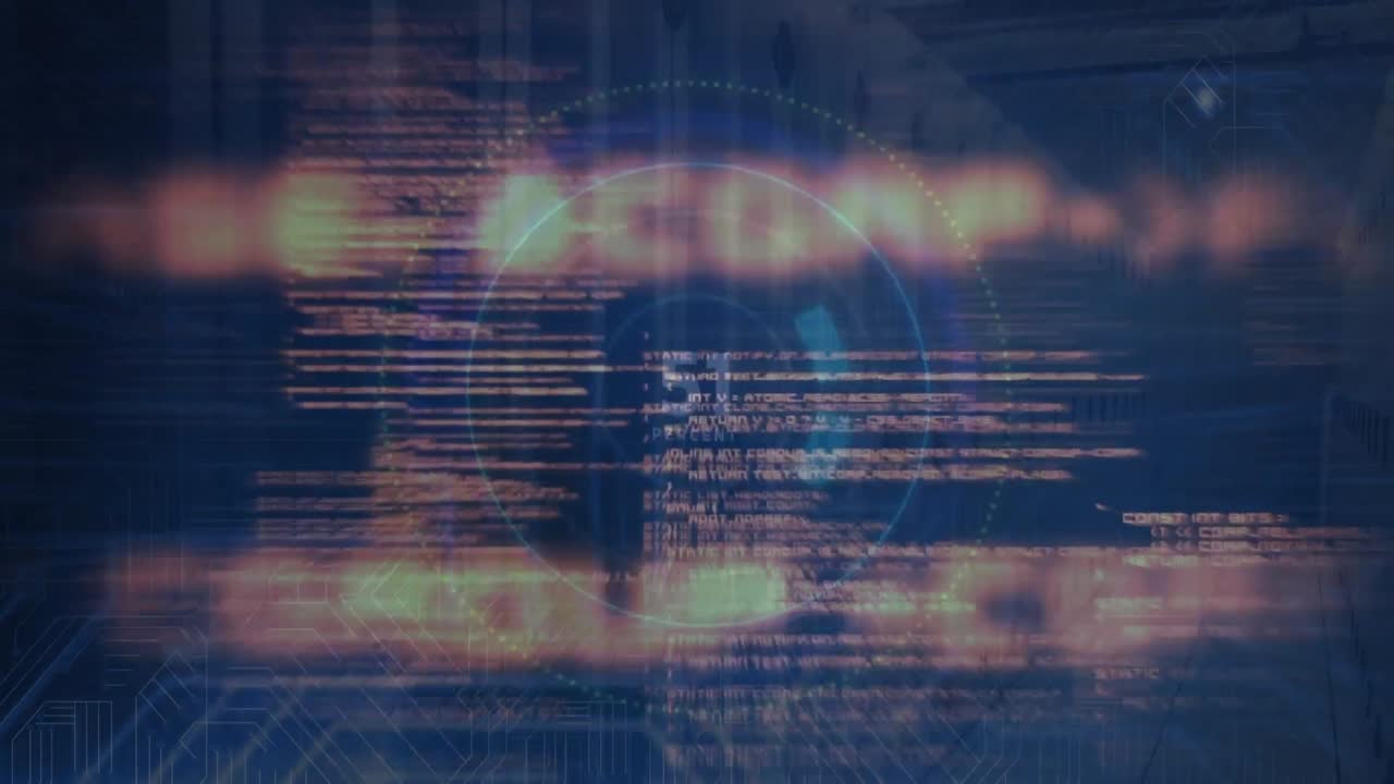 Animation of countdown 0 to 100 with percent text in circles, computer language on black background