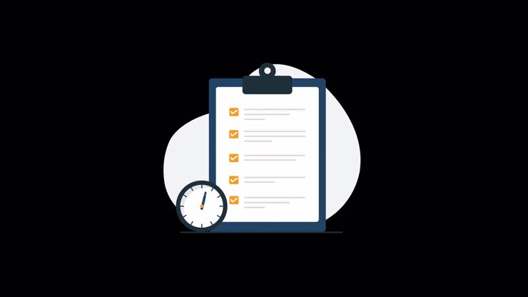 Animated Checklist on Clipboard with Clock for Time Management