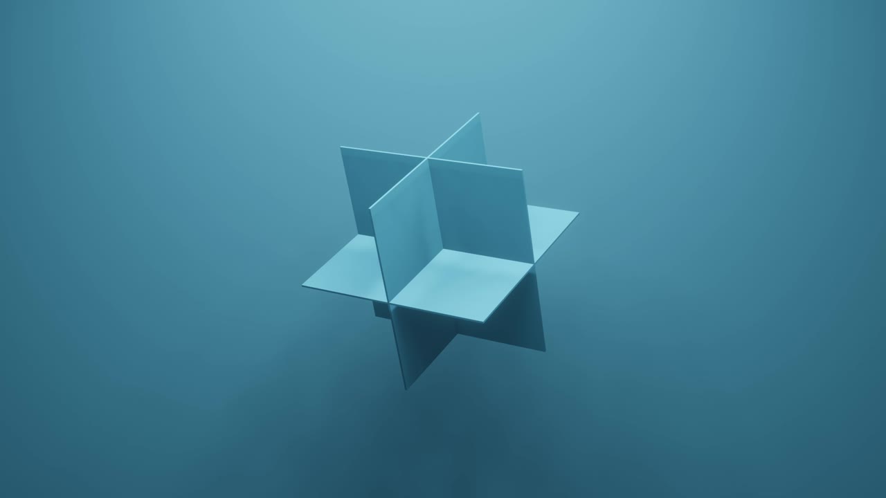 3d 렌더링 사각형 기하학적 모양은 파란색 배경에서 무작위 방향으로 회전합니다. 추상적인 원활한 루프 간단한 애니메이션