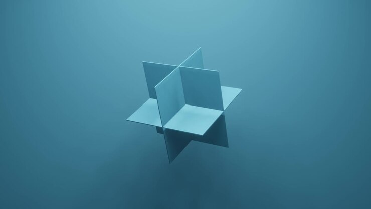 3d-рендеринг квадратной геометрической формы вращается в случайном направлении на синем фоне. абстрактная бесшовная петля простая анимация