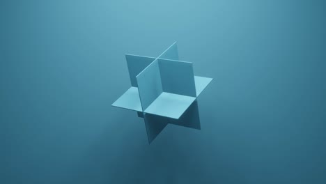 3d rendering square geometric shape rotates in random direction on a blue background. abstract seamless loop simple animation