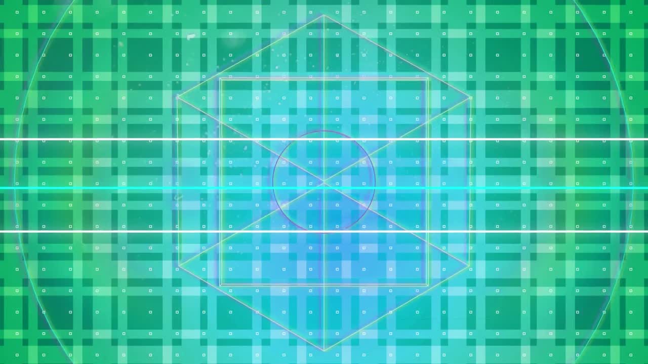 녹색 패턴에 빛나는 네온 기하학적 그림의 애니메이션