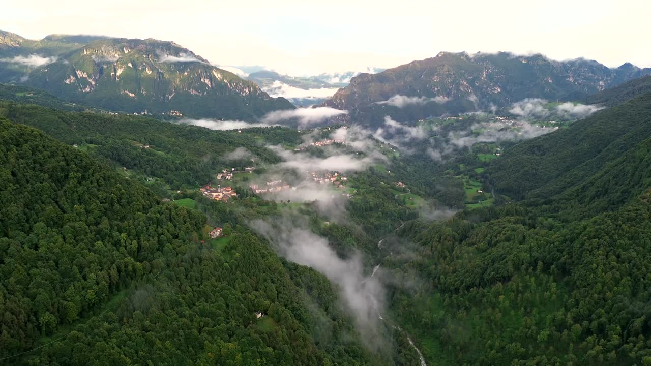 The green and yellow colors of autumn are contrasts of October and November. The beauty of a cinematic drone video provokes: the wish of transcendence and happiness of green life