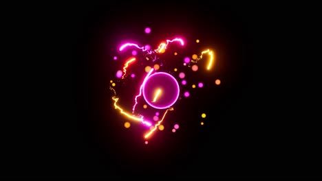 efectos visuales, vfx, átomo con partículas orbitales en fondo negro animación en 3d