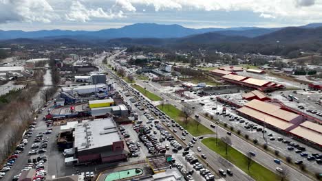 aerial-rising-up-over-Pigeon-Forge-Tennessee