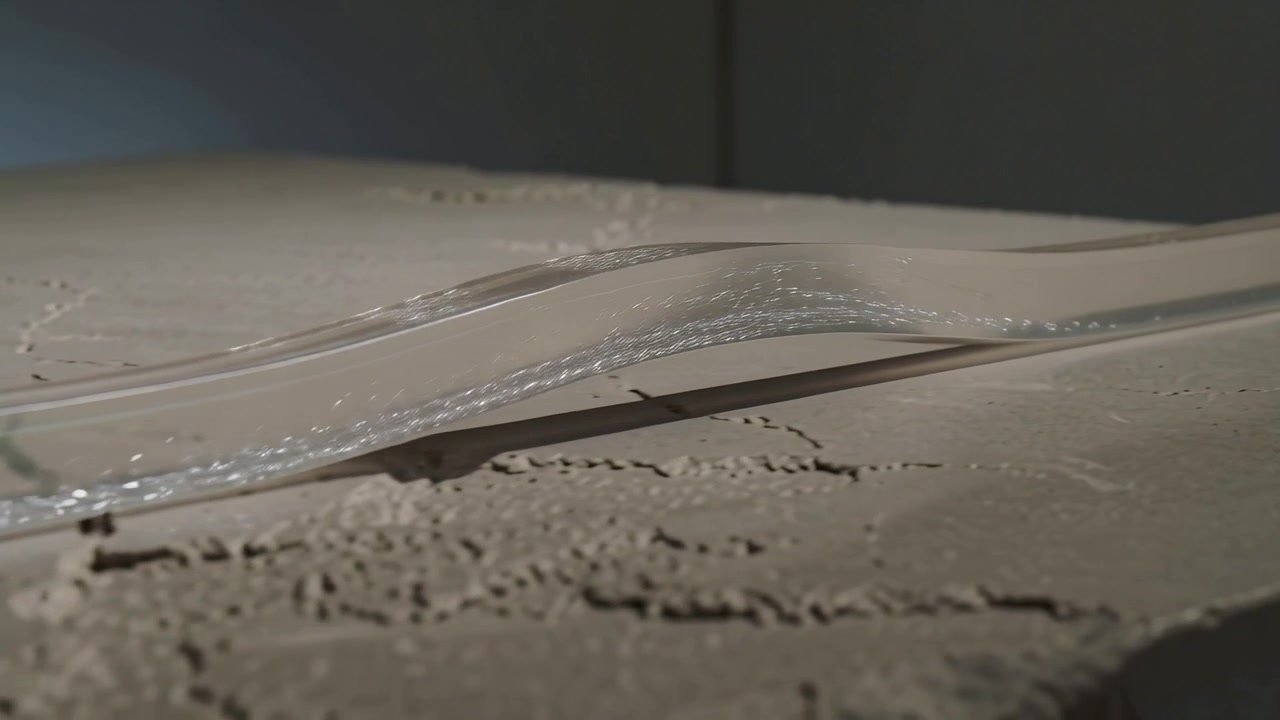 Progressing frames revealing acrylic rod curving on cracked slab, showing bubble trail