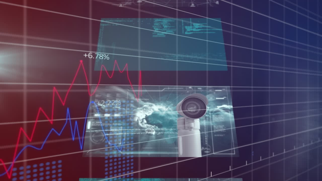 animación del procesamiento de datos financieros con pantallas digitales