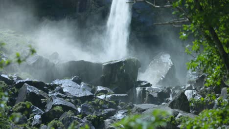 Slow-Motion-Of-Water-Cascade-Rushing-Down-At-Foroglio-Waterfall-In-Cevio,-Switzerland