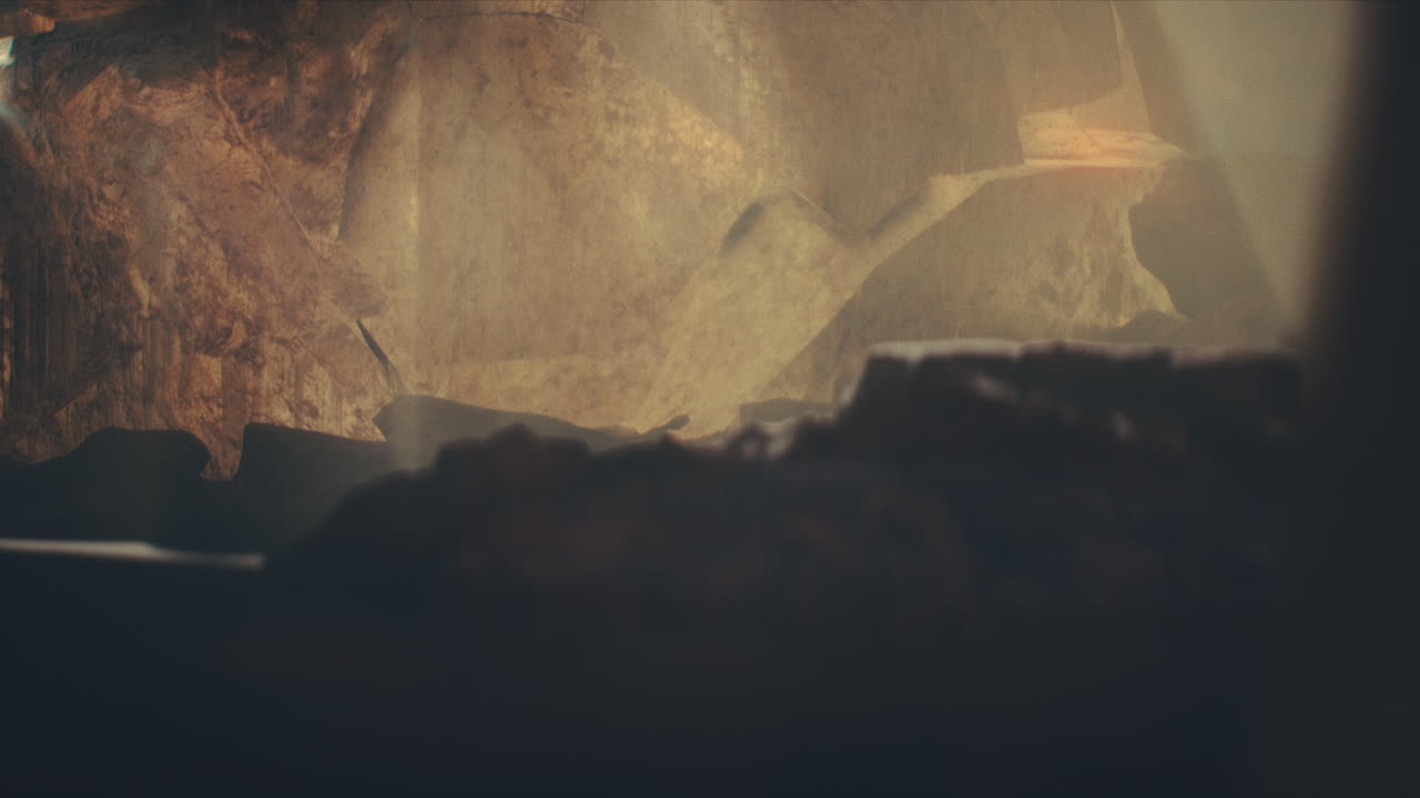 A head of the giant ancient deity statue hidden in a cave