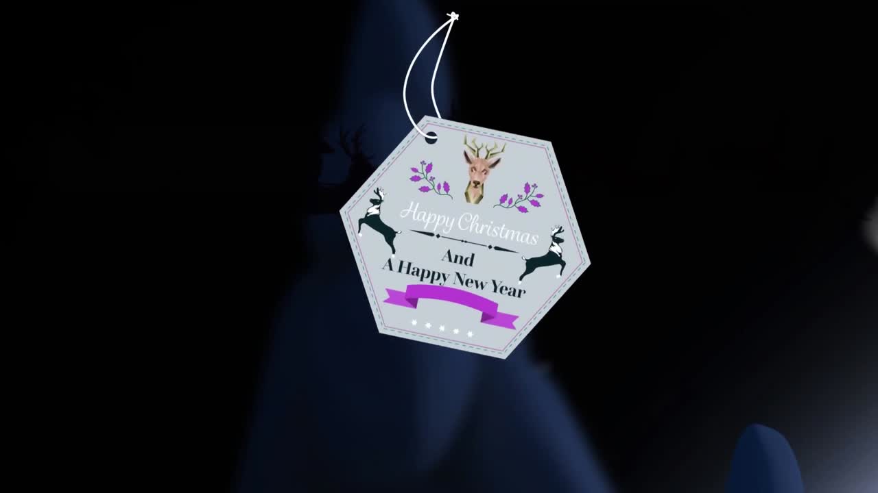 feliz y nuevo año texto contra santa claus en trineo siendo tirado por renos