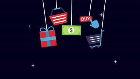 comercio electrónico conjunto de iconos colgados