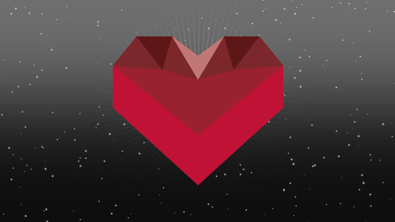corazón geométrico rojo y estrellas en galaxia