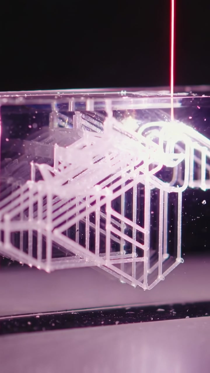 Vertical video: Panning cam right and closer revealing sculpture in box detail for laser reflection