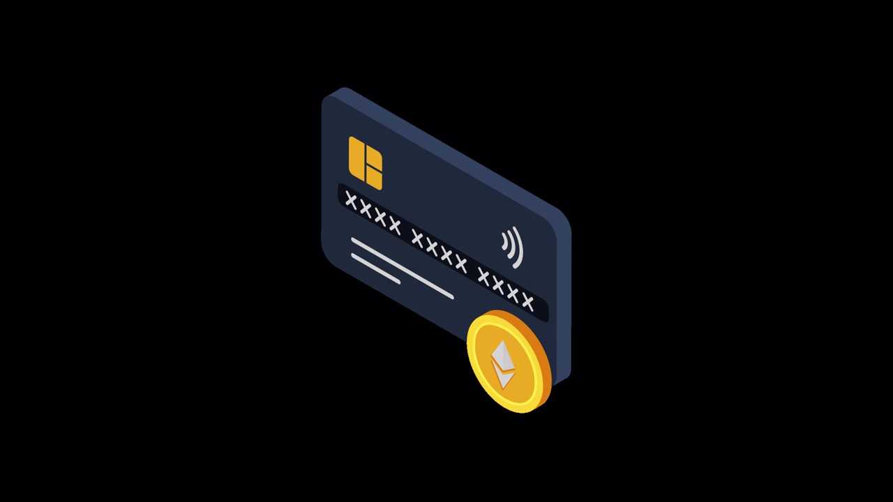 Animated Isometric Credit Card with Ethereum Cryptocurrency Coin
