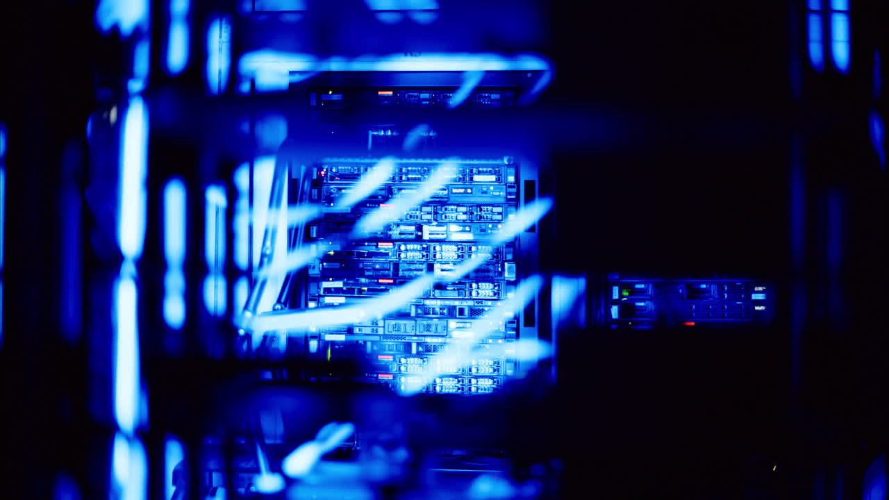 Alert signal with flashing red lights in a server room