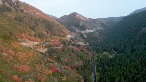 amazing utah mountain valley colors during fall, aerial view