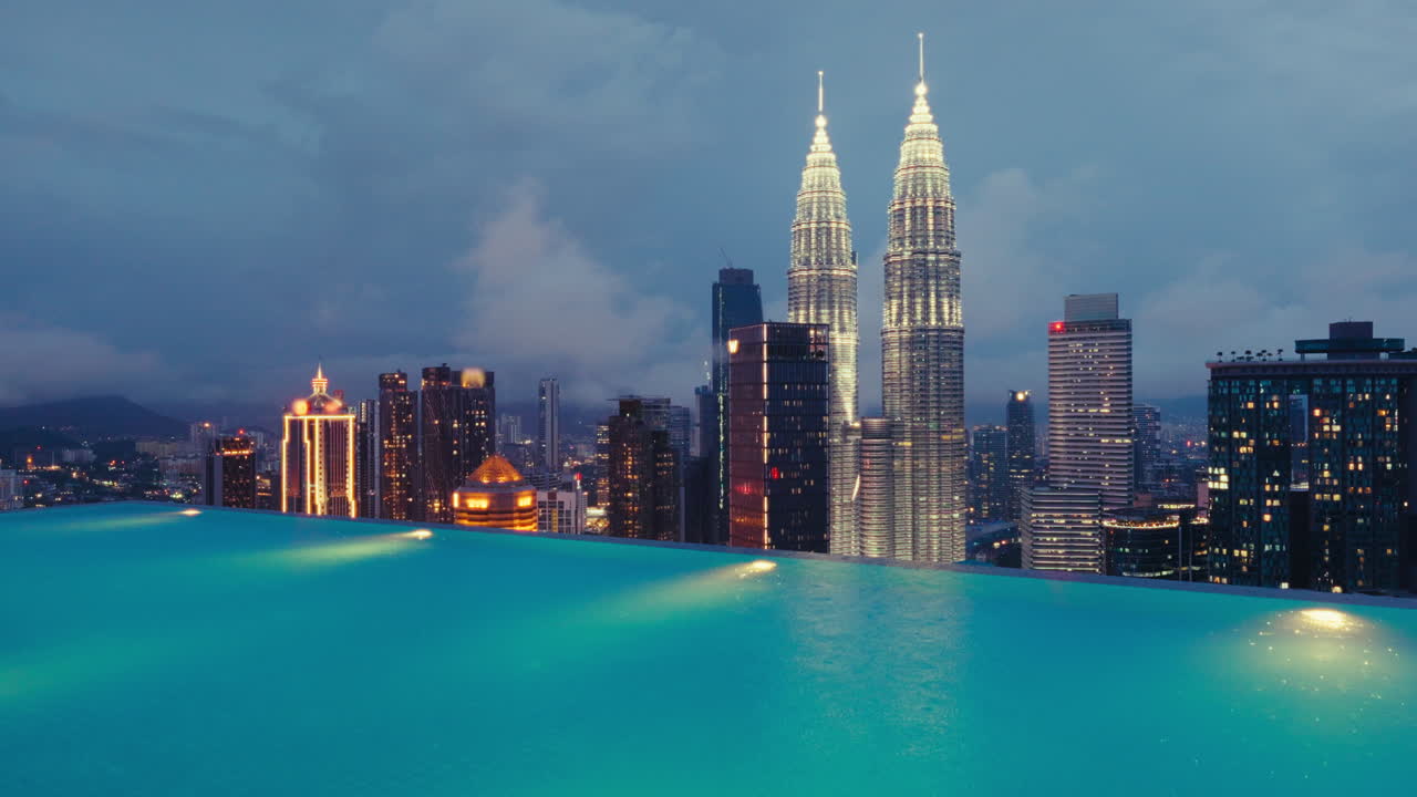 Rooftop Pool with Kuala Lumpur Skyline at Night