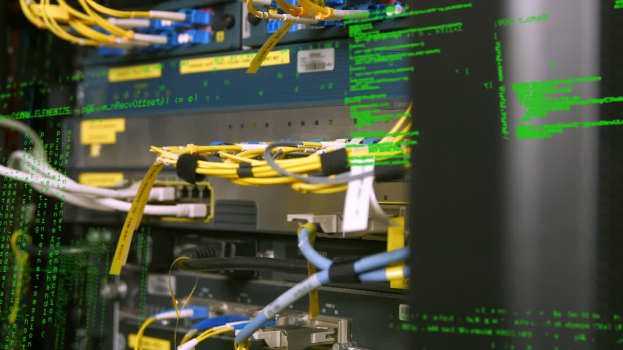 animación del procesamiento de datos en un primer plano del servidor informático