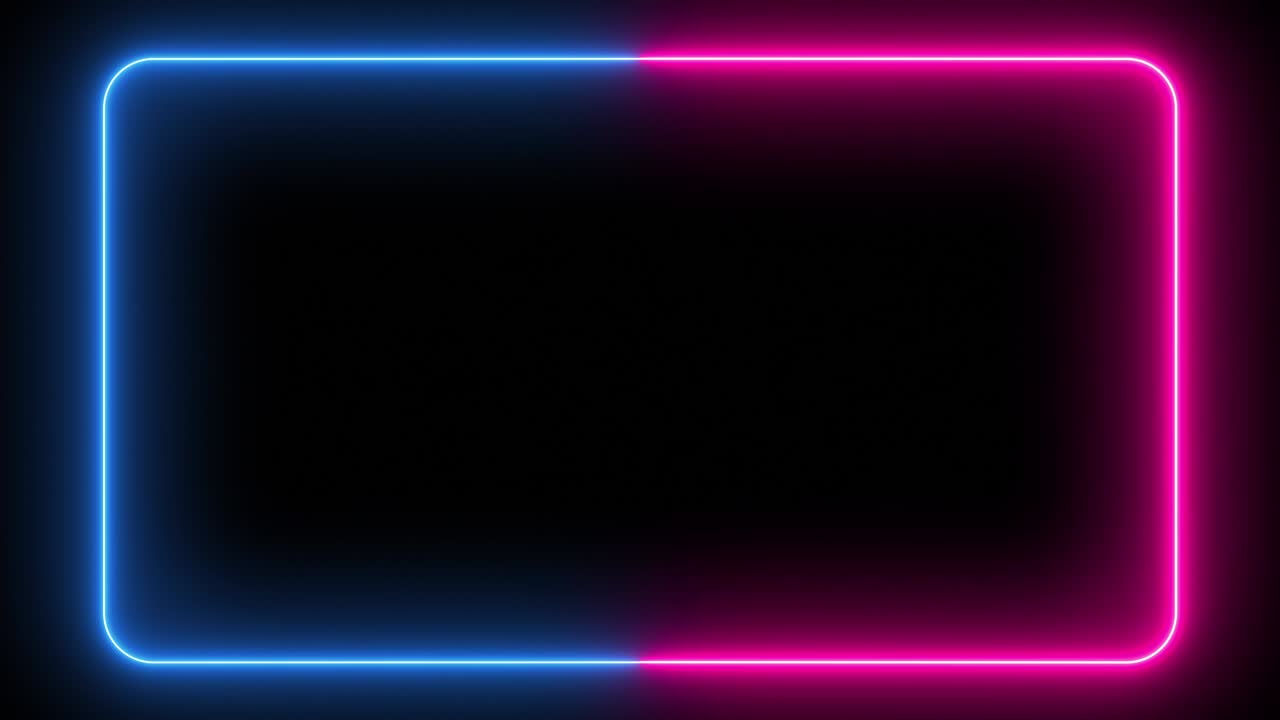marco de neón parpadeante en un fondo negro aislado. espectro de neón de luz ultravioleta moderna. rectángulo con bordes redondeados. láser de bucle sin costura muestra renderización 3d