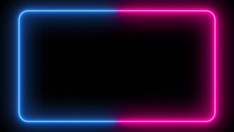 flickering neon frame on an isolated black background. ultraviolet modern light neon spectrum. rectangle with rounded edges. seamless loop laser show 3d render