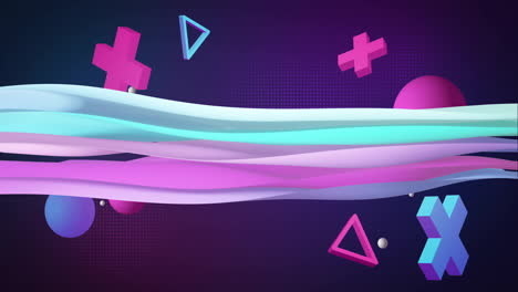 animation of purple shapes moving over blue background