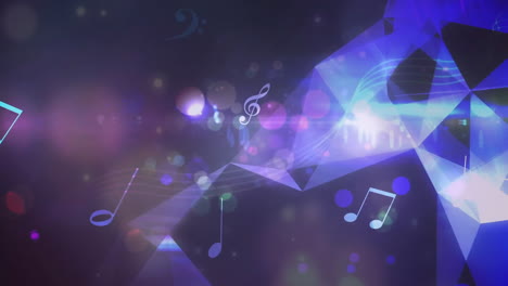 musical notes and symbols animation over colorful bokeh lights and abstract shapes