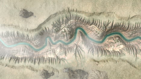 vista aérea de un cañón y un sistema fluvial
