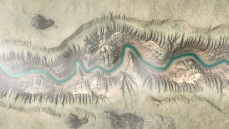 aerial view of a canyon and river system