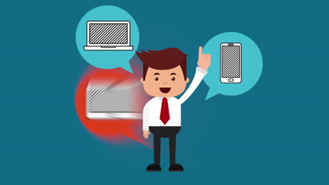 hombre de negocios con animación de tecnología de comercio electrónico