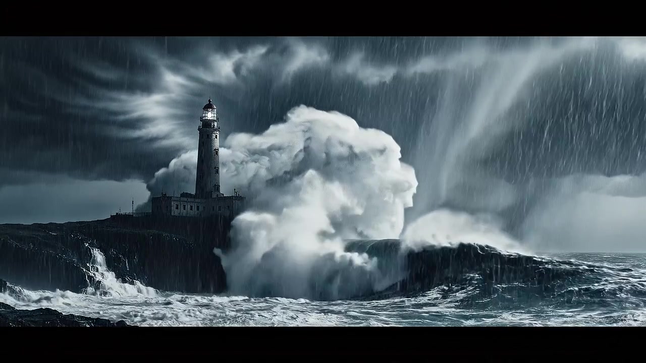 Kinematisk fyr som tåler en massiv storm og brytende bølger